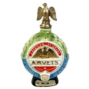 1970 Jim Beam Decanter AMVETS 25TH Anniversary WWII Korea Vietnam Empty
